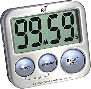 Digital Kitchen Timer Stainless Steel - Strong Magnetic Back - Kickstand - Loud Alarm - Large Display - Auto Memory - Auto Shut-Off - Model eT-26 (Silver) by eTradewinds