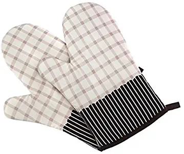 11-Inch Heat Resistant Cotton Printed Oven Mitts Non-Slip Kitchen Baking BBQ Gloves Pot Holder 1 pcs (Beige)