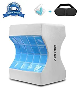 Aocome Cooling Knee Pillow Memory Foam Orthopedic Knee Pillow with Cooling Gel for Back, Hip, Knee Support Cushion for Side Sleepers & Pregnant Women, Bonus Sleep Mask & Earplugs