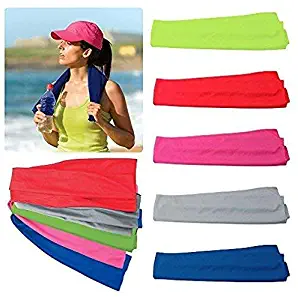 Very Kool Cooling Towel - Set of 10 Included (Blue (2), Red (2), Green (2), Pink (2), Gray (2)) 34" L x 12" H