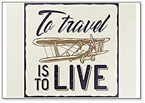 Aviation Label with Illustration of Vintage Airplane. to Travel Is to Live Fridge Magnet