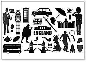 England Symbols And Attractions, Illustration - Classic Fridge Magnet