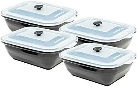 Collapse-it Silicone Food Storage Containers, 4-piece Rectangle Set (Size - 7 Cups Each, 28 Total Cups) Oven, Microwave and Freezer Safe with Bonus eBook