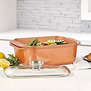 14 In 1 Multi-Use Copper Chef Wonder Cooker with roasting pan and lid, Multi-Use Grill pan (10.5 QT 3 Piece Set)