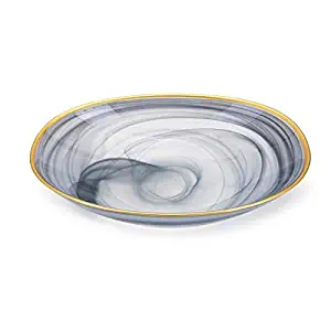 Imax 83904 Yazel Glass Bowl, Gray Swirl with Metallic Gold Tone Trim