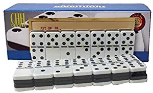 Black And White Double 6 Two Tone Jumbo Domino Tiles with Spinner