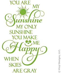You are My Sunshine, Happy Quote Vinyl Wall Decal Sticker Art, Removable Home Decor, Lime Green, 15in x 23in