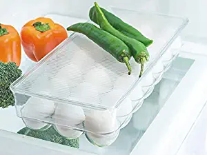 Home Basics FB41607 21 Plastic Stackable Tray Holder with Lid – Storage Container Organizer for Refrigerator Fridge – Dozen Egg Section Carrier Bin, Clear