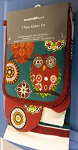 The Pecan Man Home Collection KABASH OWL Everyday Kitchen Set of 7 2 POT HOLDERS, 1 OVEN MITT,2 DISHCLOTHS & 2 TOWELS