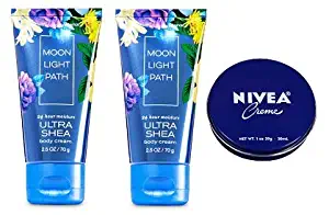 Bath and Body Works 2 Pack Moonlight Path Travel Size Body Cream 2.5 Oz. + Travel Size Body Cream 1 Oz.