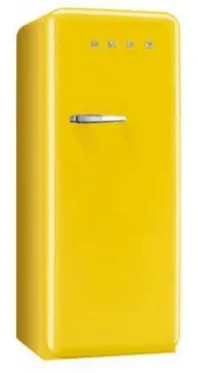 Smeg FAB28UYWR1 24" 50s Retro Style Top-Freezer Refrigerator with 9.22 Cu. Ft. Capacity Ice Compartment Interior Light Adjustable Glass Shelves and Bottle Storage in Yellow: Right