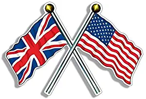 MAGNET 3x5 inch USA and UK Flags on Poles Sticker - american british patriot union jack Magnetic vinyl bumper sticker sticks to any metal fridge, car, signs