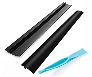 2 X Silicone Stove Gap Cover | Counter Top Stove Fills Gap Between Countertop and Stove | Seals Spills Between Stovetops, Washing Machines, Tables and more - Glossy Black