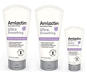 AmLactin Ultra Smoothing Intensely Hydrating Cream | Softens Rough, Bumpy Areas of Dry Skin | Powerful Alpha-Hydroxy Therapy Gently Exfoliates 4.9 oz (2 PACK +1 oz. Travel Size)