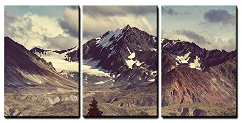 wall26 - 3 Piece Canvas Wall Art - Mountains in Alaska - Modern Home Decor Stretched and Framed Ready to Hang - 24"x36"x3 Panels