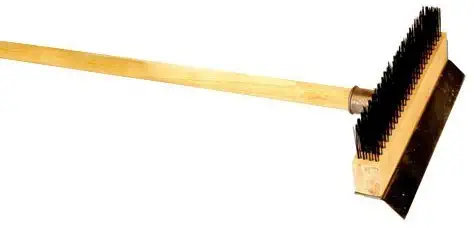Long Wood Handle Pizza Oven Wire Brush with Scraper 37" Long
