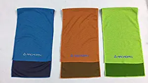 Pack of 3 cooling towels for head and neck Enhanced absorbing capacity multiple assorted colors 2 layers moisture absorbent ultra smooth micro fabric Great for yoga, sports and everyday activities