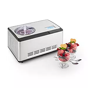 Klarstein Dolce Bacio Ice Cream Maker • Ice Cream Machine • Compression Cooling • Family Size • up to 67fl oz finished Gelato, Sorbet, Frozen Yogurt, Soft Ice • Timer • 180W • Stainless Steel • Silver