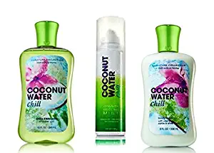 Bath & Body Works Signature Collection COCONUT WATER CHILL Body Lotion ~ Shower Gel & Shimmer Cooling Mist. Gift Set