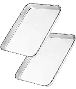 Bangder Heavy Duty Stainless Steel Sheet Pan Easily Wipes Clean! Baking Sheet Pan for Toaster Oven, Mirror Finish & Rust Free, Dishwasher Safe, 12.5 X 10 inch, Set of 2