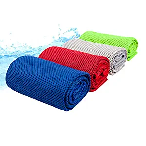 4 Colors Cooling Towel, Snap Ice Pack Towel for Sport, Yoga, Fitness, Workout, 4 Pack