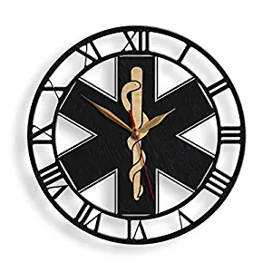 monastar Star of Life Wood Wall Clock -Select Size- Ambulances Paramedics Symbol Logo Emergency Medical Service Snake Emblem Wall Art Décor