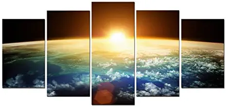 Pyradecor The Earth 5 Panels Extra Large Modern Landscape Artwork Giclee Canvas Prints Space Pictures Paintings on Canvas Wall Art Ready to Hang for Living Room Bedroom Home Decor XL