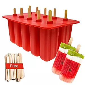 Xmifer BBM01 Popsicle Molds Food Grade Silicone Frozen Ice Cream Maker with Wooden Sticks Red