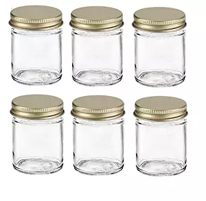 Nakpunar 2 oz Glass Jars with Metal Lid for Creams, Spice, Honey, Jams … (Gold, 6)