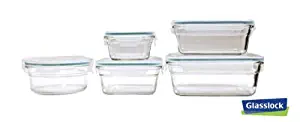 Glasslock Glass Storage Containers with Lids 10pc Set Nesting Design, Oven Safe (five containers and five lids)