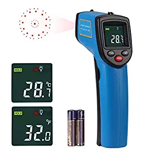 CAMWAY Non-Contact Digital Infrared Thermometer Temperature Gun -58℉~752℉ / -50℃ ~ 400℃ Adjustable Emissivity IR Thermometer