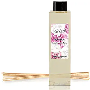 LOVSPA Pink Peony Reed Diffuser Oil Refill with Replacement Reed Sticks | Japanese Peony, Magnolia, Champagne, Cranberries, Passion Flower, Sandalwood & Mandarin | 4 oz | Made in The USA