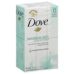 Dove Bath Bars, Sensitive Skin, Unscented 6-4 oz (113 g) bars [24 oz (1.5 lb) 678 g] (Packaging may vary)
