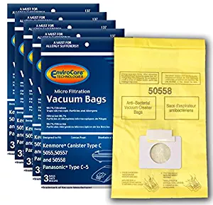 EnviroCare Replacement Micro Filtration Vacuum Bags to fit Kenmore Canister Type C/Q. 5055, 50557 and 50558 Panasonic Type C-5 Models 15 Pack