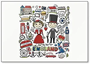 Travel To England. British Symbols And Icons, Illustration - Classic Fridge Magnet