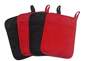 Home Collection Set of 2 Red And 2 Black Neoprene Pot Holders