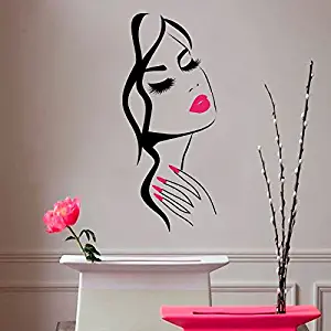 Wall Decal Beauty Salon Manicure Nail Salon Wall Art Sticker Beautiful Girl Face Lips Home Decor Stickers Barber Shop Hairstyle Decoration Wall Mural M-73 (Black +Pink Lips, 40X90CM)