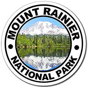 MAGNET 4x4 inch Round MOUNT RAINIER National Park Sticker - mt hike camp rv washington Magnetic vinyl bumper sticker sticks to any metal fridge, car, signs