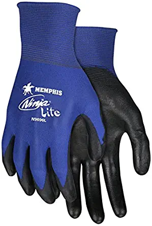 Memphis N9696XL X-Large Ninja Lite 18 Gauge Black Polyurethane Palm And Fingertip Coated Work Gloves With Feather Light Blue Nylon Liner And Knit Wrist (1/PR)