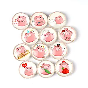 Pink Pig Refrigerator Magnet Party Set of 12 Pack 3D Round Face For Silver Fridge Office Dry Erase Board Stainless Steel Door Freezer Whiteboard Cabinet Magnetic Great Fun for Adult Girl Boy Kid