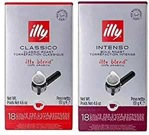 Illy Espresso Coffee ESE Pods Variety Pack (Dark Roast, 18 Count + Medium Roast, 18 Count)