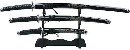 Master Cutlery 3 Piece Dragon Samurai Sword Set with Stand