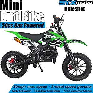 SYX MOTO Kids Dirt Bike Holeshot 50cc Gas Power Mini Dirt Bike 23inches Seat Height Dirt Off Road Motorcycle, Pit Bike Fully Automatic Transmission (New Green)