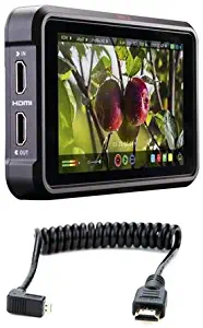Atomos Ninja V 5" Touchscreen Recording Monitor, 1920x1200, 4K HDMI Input 11.81"/30cm Coiled Right Angled Micro HDMI to Straight Full HDMI Cable