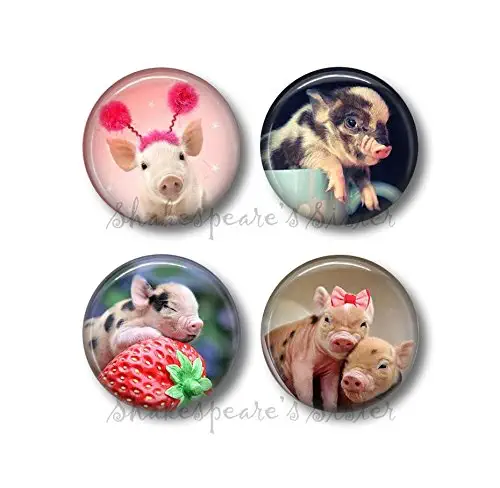 Cute Pigs - Fridge Magnets - Pig Magnets - 4 Magnets - Whimsical Magnets - 1.5 Inch Magnets - Kitchen Magnets - Piggy Magnets - Funny Magnets