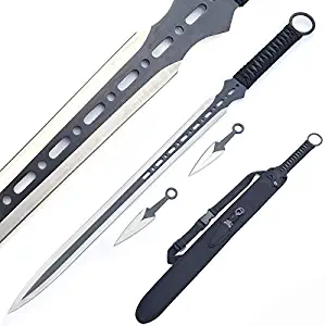 Ace Martial Arts Supply Ninja Machete Sword with Throwing Knife Full Tang Tactical Blade Katana, 27"