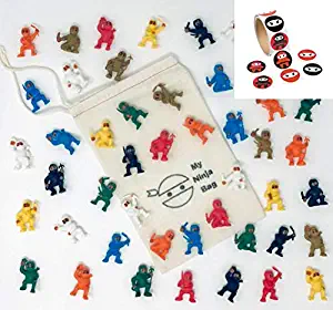 Complete Set of 48 Mini Ninjas Warriors with Storage Bag and 100 Stickers Karate Fighters Figures Cup Cake Toppers Ninja Kung Fu Guys Martial Arts Little Men Lot Party Favors