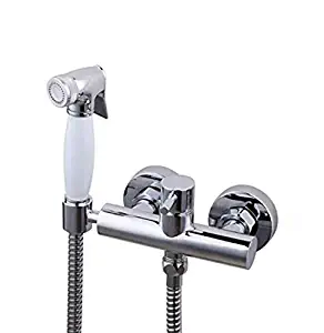Bidet Wall Warm Water Brass Faucet - Homebester White+Chrome Toilet Bidet Sprayer Brass Shattaf Kit Jet 3.34 inch Hot Cold Tap Mixer Valve