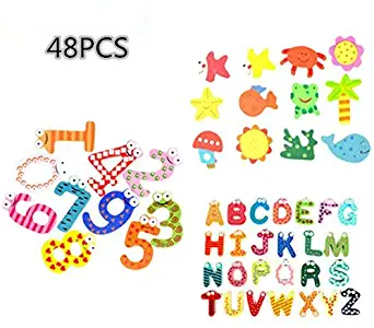 OKOK 48 Pcs Novelty Refrigerator Magnets Number Letters Animal Cartoon Fun Fridge Magnets, Toddlers Kids Educational Toy