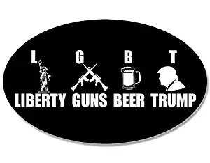 MAGNET 3x5 inch Oval LGBT Liberty Guns Beer Trump Sticker (logo funny anti liberal gop) Magnetic vinyl bumper sticker sticks to any metal fridge, car, signs